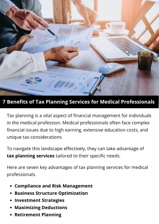 7 Benefits of Tax Planning Services for Medical Professionals