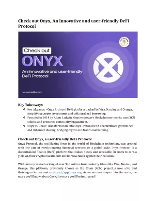 Check out Onyx, An Innovative and user-friendly DeFi Protocol