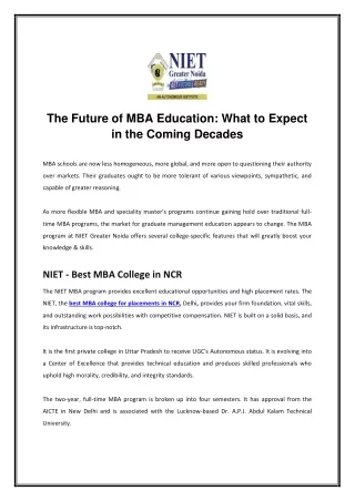 The Future of MBA Education: What to Expect in the Coming Decades