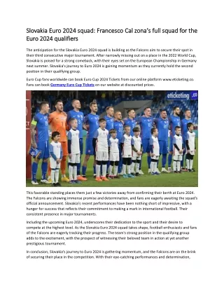 Slovakia Euro 2024 squad  Francesco Cal zona's full squad for the Euro 2024 qualifiers