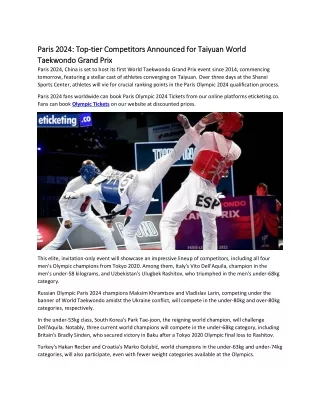 Top-tier Competitors Announced for Taiyuan World Taekwondo Grand Prix