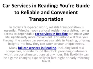 Car Services in Reading You’re Guide to Reliable and Convenient Transportation