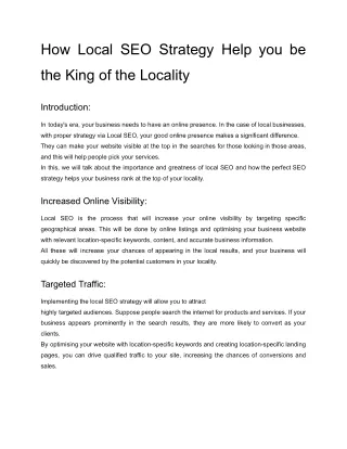 How Local SEO Strategy Help you be the King of the Locality