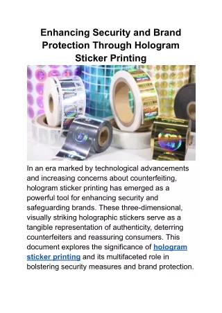 Enhancing Security and Brand Protection Through Hologram Sticker Printing