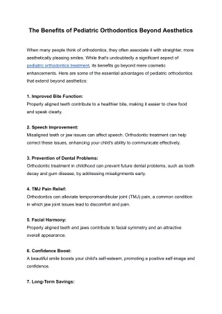 The Benefits of Pediatric Orthodontics Beyond Aesthetics