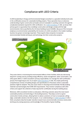 Compliance with LEED Criteria