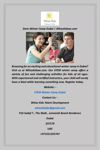 Stem Winter Camp Dubai  Whizzkidsae