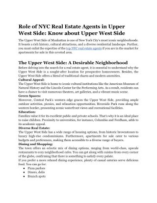Role of NYC Real Estate Agents in Upper West Side_ Know about Upper West Side