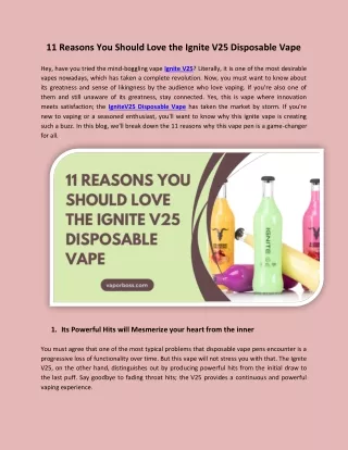 11 Reasons You Should Love the Ignite V25 Disposable Vape