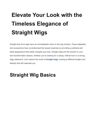 Elevate Your Look with the Timeless Elegance of Straight Wigs