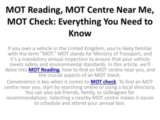 MOT Reading, MOT Centre Near Me, MOT Check Everything You Need to Know