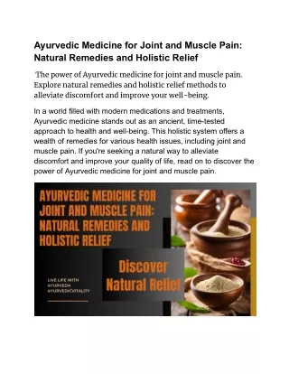 Ayurvedic Medicine for Joint and Muscle Pain Natural Remedies and Holistic Relief