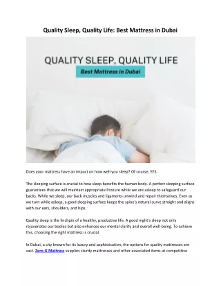 Quality Sleep, Quality Life: Best Mattress in Dubai