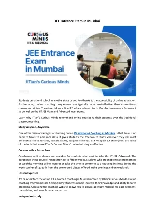 JEE Entrance Exam in Mumbai