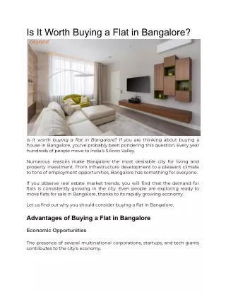 Is It Worth Buying a Flat in Bangalore