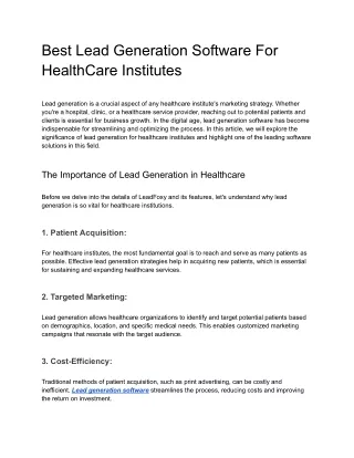 Best Lead Generation Software For HealthCare Institutes