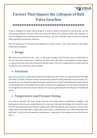 Factors Influencing Longevity of Ball Valve Gearbox