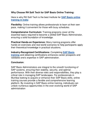 sap Basis online training in India