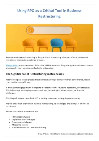 Using RPO as a Critical Tool in Business Restructuring