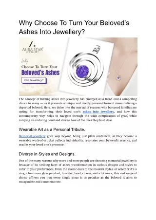 WHY CHOOSE TO TURN YOUR BELOVED’S ASHES INTO JEWELLERY_