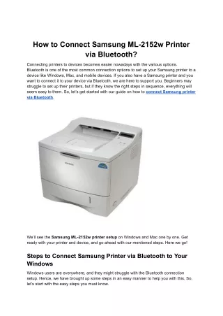 How to Connect Samsung ML-2152w Printer via Bluetooth?