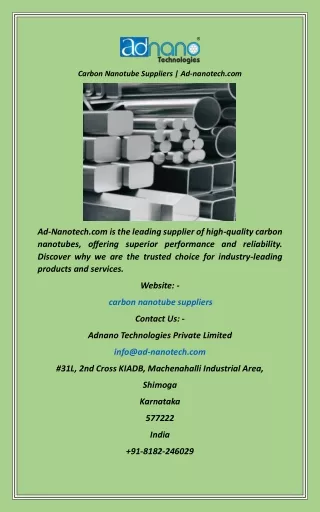 Carbon Nanotube Suppliers  Ad-nanotech