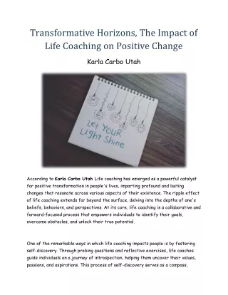 Karla Carbo Utah - Transformative Horizons, The Impact of Life Coaching on Positive Change