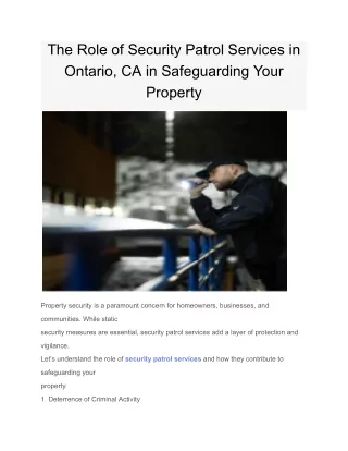 The Role of Security Patrol Services in Ontario, CA in Safeguarding Your Property