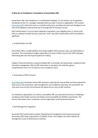 A New Era of Compliance: Innovations in ServiceNow GRC 