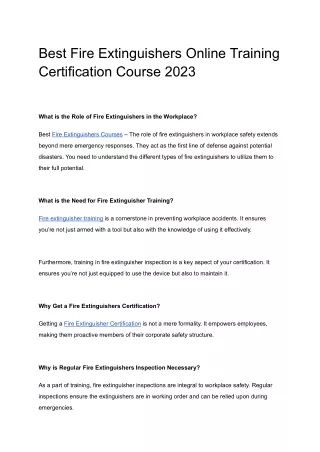 Best Fire Extinguishers Online Training Certification Course 2023