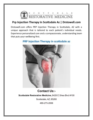 Prp Injection Therapy In Scottsdale Az  Drstowell