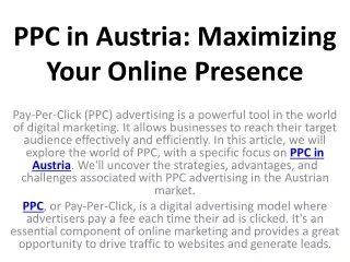 PPC in Austria Maximizing Your Online Presence