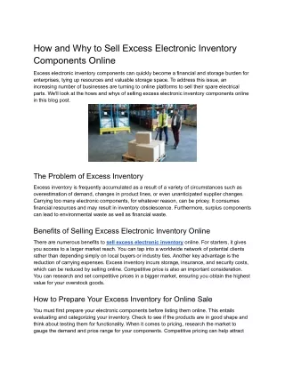 How and Why to Sell Excess Electronic Inventory Components Online