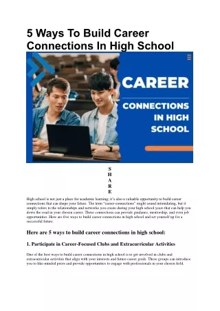 5 Effective Ways To Build Career Connections In High School | Future Education