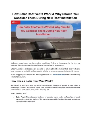 How Solar Roof Vents Work & Why Should You Consider Them During New Roof Install