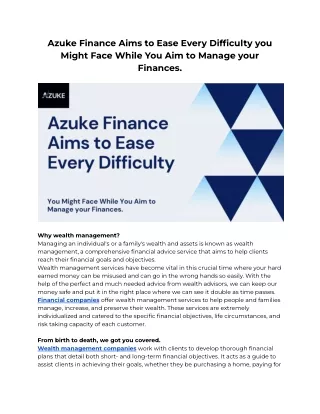 Azuke finance aims to ease every difficult you might face while you aim to manage your finances.