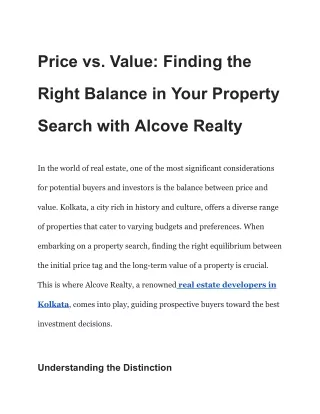 Price vs. Value: Finding the Right Balance in Your Property Search with Alcove