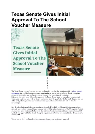 Texas Senate Gives Initial Approval To The School Voucher Measure | Future Educa