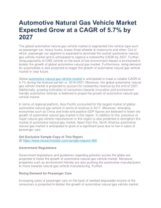 Automotive Natural Gas Vehicle Market forecast period 2018-2027