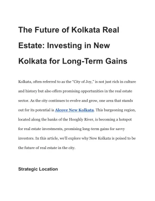 The Future of Kolkata Real Estate_ Investing in New Kolkata for Long-Term Gains