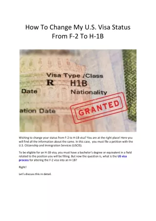 How To Change My U.S. Visa Status From F-2 To H-1B