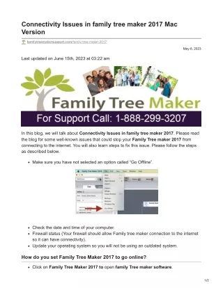 Connectivity Issues in family tree maker 2017 Mac Version