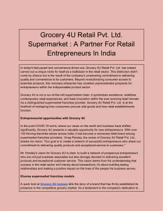 Grocery 4U Retail Pvt. Ltd. Supermarket _ A Partner For Retail Entrepreneurs In India