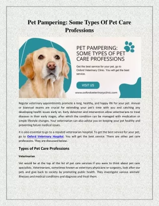 Pet Pampering Some Types Of Pet Care Professions