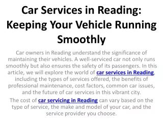 Car Services in Reading Keeping Your Vehicle Running Smoothly