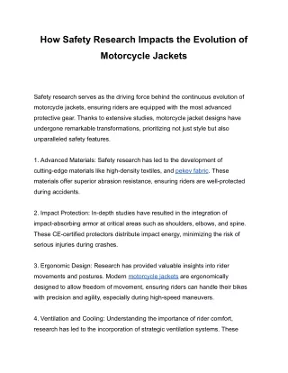 How Safety Research Impacts the Evolution of Motorcycle Jackets