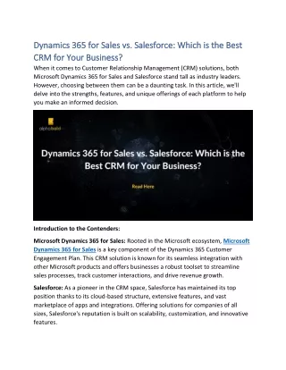 Dynamics 365 for Sales vs. Salesforce Which is the Best CRM for Your Business