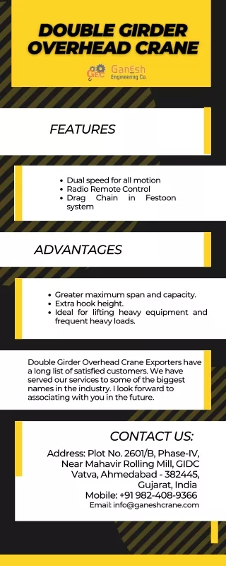 Top Features to Consider When Choosing the Double Girder Overhead Crane