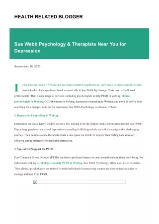 Sue Webb Psychology & Therapists Near You for Depression