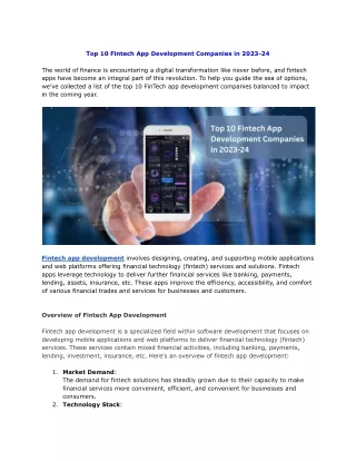 Top 10 Fintech App Development Companies in 2023-24